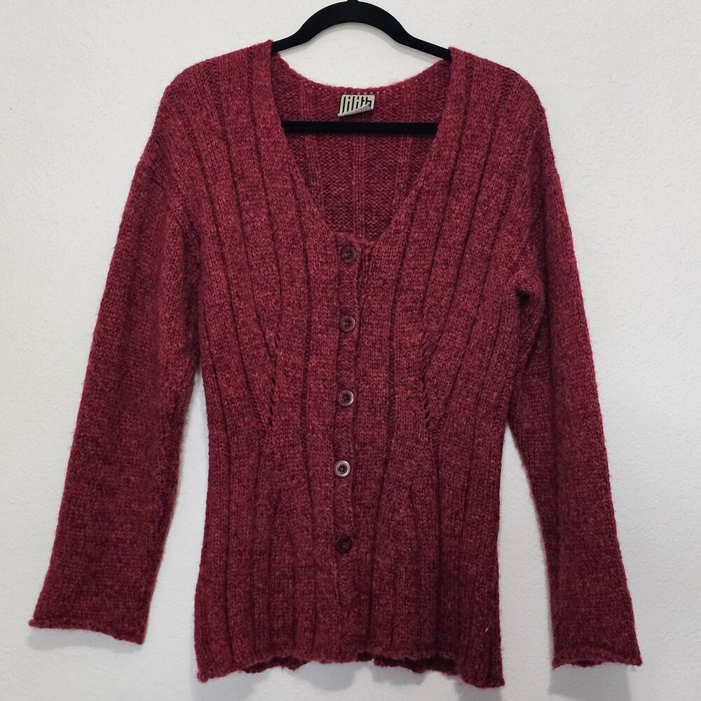 Lilith Red Cardigan Sweater Women Large natural Fibers Wool Blend